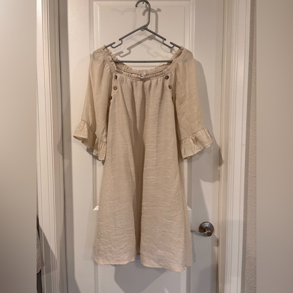 NAIF Cream Ruffled Off-Shoulder Sundress - Picture 1 of 6